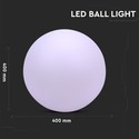 V-Tac RGB LED kugle - Genopladelig, med fjernbetjening, Ø40 cm