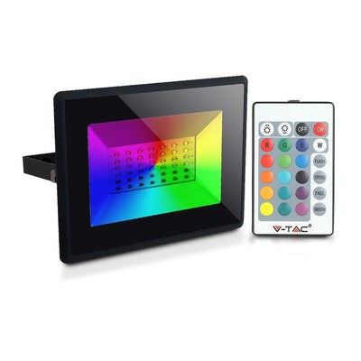 V-Tac 50W LED projektør RGB - Med RF fjernbetjening, udendørs - Dæmpbar : Ikke dæmpbar, Kulør : RGB
