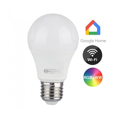 V-Tac 10W Smart Home LED pære – Tuya/Smart Life virker med Google Home Alexa og smartphones E27 – Dæmpbar : Via Smart Home Kulør : Varm-kold + RGB