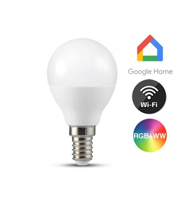 V-Tac 5W Smart Home LED pære - Tuya/Smart Life, virker med Google Home, Alexa og smartphones, P45, E14