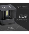 12W LED væglampe - IP65 udendørs, Sort, firkantet, justerbar spredning, inkl. lyskilde
