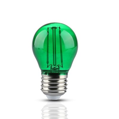 V-Tac 2W Farvet LED kronepære - Grøn, Kultråd, E27 - Dæmpbar : Ikke dæmpbar, Kulør : Grøn
