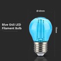 V-Tac 2W Farvet LED kronepære - Blå, Kultråd, E27