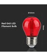 V-Tac 2W Farvet LED kronepære - Rød, Kultråd, E27