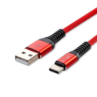 V-Tac USB-C til USB-A kabel – 1 meter flettet kabel rød – Farve : Rød
