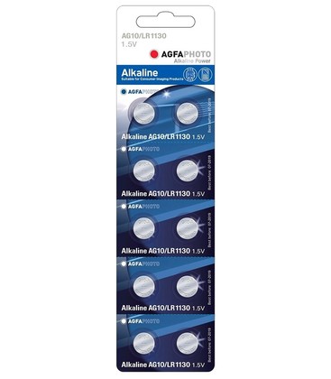 LR54/AG10 10-pak AgfaPhoto knapcellebatteri - Alkaline, 1,5V LR54/AG10 10-pak AgfaPhoto knapcellebatteri - Alkaline, 1,5V