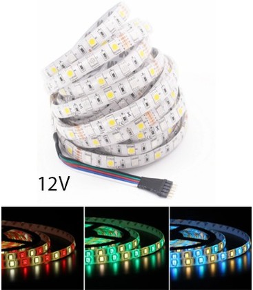 12W/m RGB+WW LED strip - 5m, IP65, 60 LED pr. meter, 12V