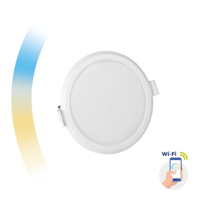 6W Smart home LED indbygningspanel – Tuya/Smart Life Google Home og app hul: Ø10,5 cm Mål: Ø11,2 cm 230V – Dæmpbar : Via Smart Home Kulør : Fra varm til kold