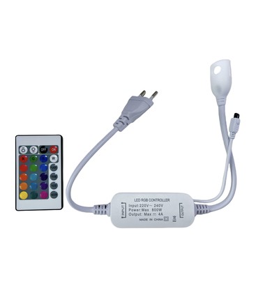 230V RGB CLIP-ON controller - Inkl. endeprop, til 230V, memory funktion, infrarød fjernbetjening, 50 m.