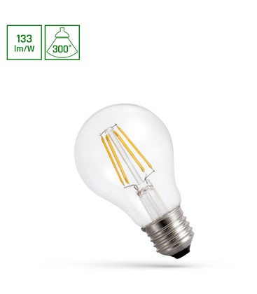 A60 LED E27 7W Filament 230V, Neutral Hvid, Klar, Spectrum