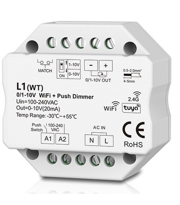 LEDlife rWave 1-10V Wifi indbygningsdæmper - Tuya/Smart Life, RF, push-dim, LED dæmper, til indbygning