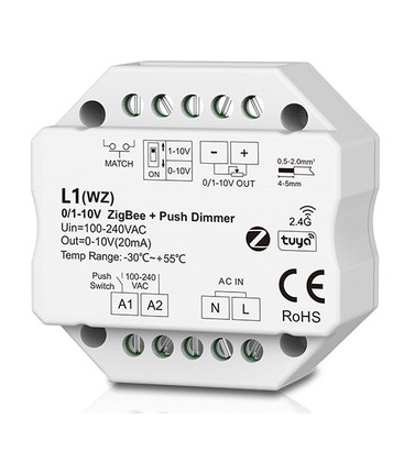 LEDlife rWave 1-10V Zigbee indbygningsdæmper - Hue kompatibel, RF, push-dim, LED dæmper, til indbygning