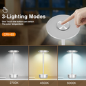 Opladelig LED bordlampe - Sølv, touch dæmpbar, CCT, IP20