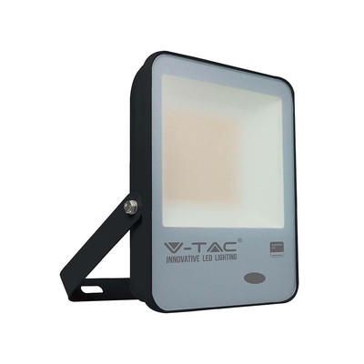 V-Tac 100W LED projektør - 100LM/W, indbygget skumringssensor, arbejdslampe, udendørs - Dæmpbar : Ikke dæmpbar, Farve på hus : Sort, Kulør : Varm