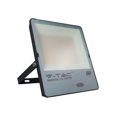 V-Tac 200W LED projektør - 100LM/W, indbygget skumringssensor, arbejdslampe, udendørs - Dæmpbar : Ikke dæmpbar, Farve på hus : Sort, Kulør : Varm