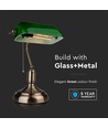 V-Tac Klassisk skrivebordslampe - Grønt glas, 1,5 meter ledning, E27 fatning, uden lyskilde maks. 60W