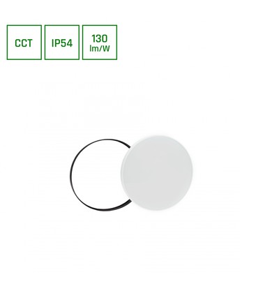 NYMPHEA 18W - Sort Hvide Ringe, CCT 230V, 115°, IP54, Ø250x52, Hvid/Sort, Rundt