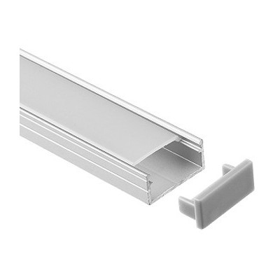 Aluprofil 18x8 til IP65 og IP68 LED strip - 1 meter, inkl. mælkehvidt cover, klips og endestykker