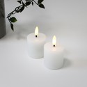 LED Bloklys, 2 stk, flammeeffekt, hvid - Inkl fjernbetjening og timer, 5cm høj, Ø5cm, ægte stearin