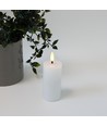 LED Bloklys 10cm høj, flammeeffekt, hvid - Ø5cm, 10cm høj, virker m. fjernbetj, timer, ægte stearin