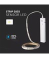 V-Tac 2,4W/m stænktæt LED strip - 1m, 6V, IP65, PIR sensor, batteri, 30 LED pr. meter