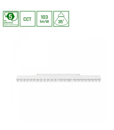 System Shift CCT- Grid L Skinne Lys 22W - 440x23x42mm, 40°, Hvid, CCT Switch.