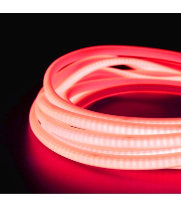 5 m. vandtæt Rød Neon COB strip - 230V, IP67, 288 LED, 11,5W/m, kan klippes for hver 10cm