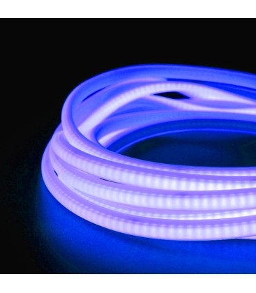 5 m. vandtæt Blå Neon COB strip - 230V, IP67, 288 LED, 11,5W/m, kan klippes for hver 10cm