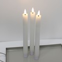 3-pak hvide LED stearinlys - Ø2,2cm, Højde: 24,5cm, kronelys, virker m. fjernb., timer, batteri