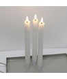 3-pak hvide LED stearinlys, flammeeffekt - Ø2,2cm, Højde: 24,5cm, kronelys, inkl. fjernb., timer, batteri