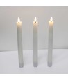 3-pak hvide LED stearinlys, flammeeffekt - Ø2,2cm, Højde: 24,5cm, kronelys, inkl. fjernb., timer, batteri