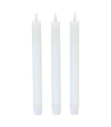 3-pak hvide LED stearinlys - Ø2,2cm, Højde: 24,5cm, kronelys, virker m. fjernb., timer, batteri