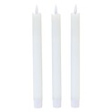 3-pak hvide LED stearinlys, flammeeffekt - Ø2,2cm, Højde: 24,5cm, kronelys, inkl. fjernb., timer, batteri