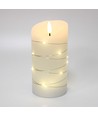 LED Bloklys med lyskæde, 15cm høj, flammeeffekt - Ø7,5cm, 15cm høj, virker m. fjernbetj, ægte stearin