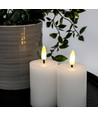 LED Bloklys, 2 stk, flammeeffekt, hvid - 7,5cm høj, Ø5cm, virker med fjernbetj, ægte stearin