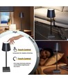 LED bordlampe med trådløs opladning - Sort, IP54 Inde/udendørs, touch dæmpbar