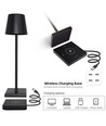 LED bordlampe med trådløs opladning - Sort, IP54 Inde/udendørs, touch dæmpbar