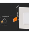 V-Tac 12x12cm, 6W LED indbygningspanel - Hul: 11x11 cm, Mål: 12x12 cm, 230V