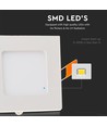 V-Tac 12x12cm, 6W LED indbygningspanel - Hul: 11x11 cm, Mål: 12x12 cm, 230V