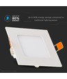 V-Tac 12x12cm, 6W LED indbygningspanel - Hul: 11x11 cm, Mål: 12x12 cm, 230V