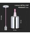 E27 - Krom Metal Kop Pendel Lys, Pink.