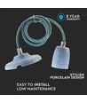 E27 fatningssæt i porcelæn, blå - Max 60W, Ø10,5cm, inkl. ledning, pendelophæng