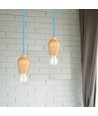 E27 pendelophæng i træ med blå ledning - Max 60W, elegant design, uden lyskilde