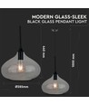 Ø28,5cm pendellampe i sort glas - E27 fatning, max 60W, IP20 indendørs, uden lyskilde
