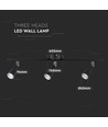 13,5W LED væglampe med 3 hoveder - 1260lm, 3000K, sort finish, inkl. lyskilde