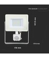 PIR Sensor Projektør 30W - Samsung Chip, 3000K, Hvid Hus