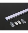 2m Alu profil til LED strips, overflademontering - Sølv, opal cover, indvendig bredde 21,5 mm, IP20