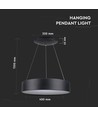 20W LED pendel, Ø45cm, sort - Dæmpbar, 3000K, 120cm wire, varm hvid
