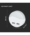 V-Tac Natlampe med USB - Automatisk tænding ved mørke, 0,45W, Rund, 3000K, Samsung Chip