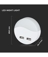 0,45W LED natlys - EU stik, med USB, Samsung chip, 4000K, rund